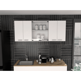 Yuma 150" Wall Cabinet; Two Close Cabinets; Two Open Shelves (Color: White)