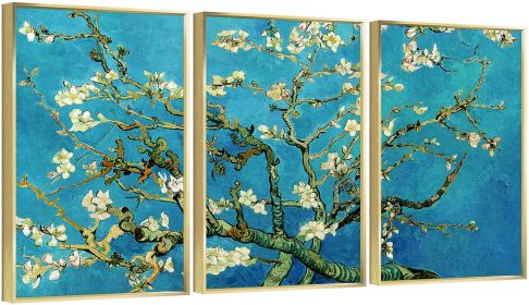 Framed Canvas Wall Art Oil Paintings Impressionism Aesthetic Prints Canvas Paintings for Living Room Bedroom Office Home; 3 Panels (GOLD: 16*24)