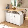 55.7" Large Kitchen Island with 2 Drop Leaf, Rolling Kitchen Cart on 5 Wheels with Power Outlet, Folding Storage Dining Table with Spice & Towel Rack