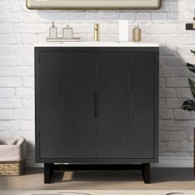 30" Bathroom vanity Set with Sink, Combo Cabinet, Bathroom Storage Cabinet, Solid Wood Frame (Material: Solid Wood+MDF, Color: Black)