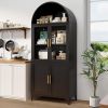 Metal Arched Cabinet, 72.8" Tall Arch Kitchen Cabinet with Glass Doors, Arched Bookcase, Modern Cupboard for Living Room, Office, Dining Room (White)