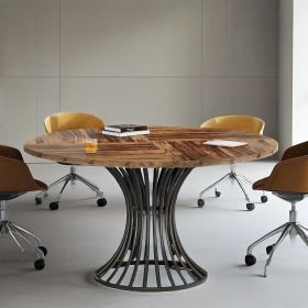 Dining Table Industrial & Timeless Style (Color: Rustic Brown)