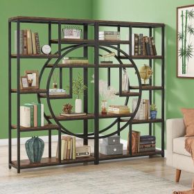 Bookshelf: Tall office shelf features 7-tier storage capacity (Color: Rustic Brown and Black)