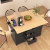 55.7" Large Kitchen Island with 2 Drop Leaf, Rolling Kitchen Cart on 5 Wheels with Power Outlet, Folding Storage Dining Table with Spice & Towel Rack