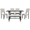 6-Piece Dining Table and Chair Set with Special-shaped Legs and Foam-covered Seat Backs & Cushions for Dining Room
