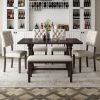 6-Piece Dining Table and Chair Set with Special-shaped Legs and Foam-covered Seat Backs & Cushions for Dining Room