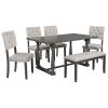 6-Piece Dining Table and Chair Set with Special-shaped Legs and Foam-covered Seat Backs & Cushions for Dining Room