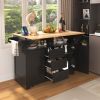 55.7" Large Kitchen Island with 2 Drop Leaf, Rolling Kitchen Cart on 5 Wheels with Power Outlet, Folding Storage Dining Table with Spice & Towel Rack